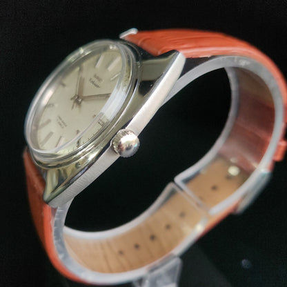 Vintage Original HMT Kohinoor Hand Winding 17 Jewels Silver Face Brown Croco Leather Strap Men's Wrist Watch S92