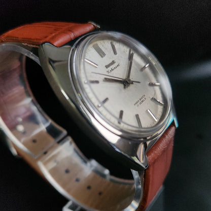 Vintage Original HMT Kohinoor Hand Winding 17 Jewels Silver Face Brown Croco Leather Strap Men's Wrist Watch S92