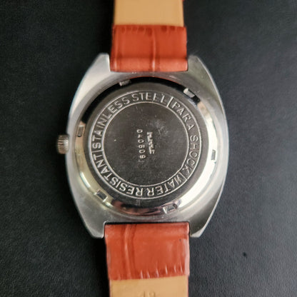 Vintage Original HMT Kohinoor Hand Winding 17 Jewels Silver Face Brown Croco Leather Strap Men's Wrist Watch S92