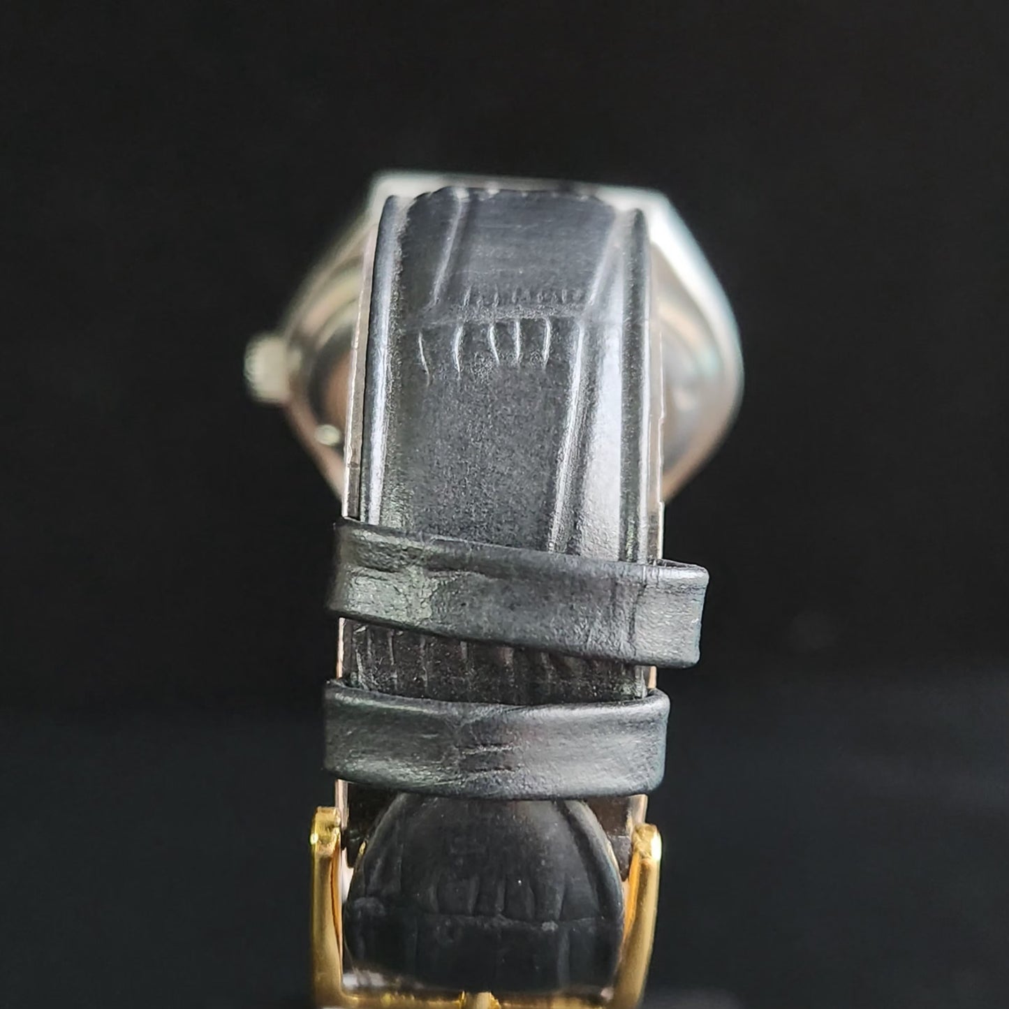 Vintage Original HMT Maurya Hand Winding 17 Jewels Golden Face Black Croco Leather Strap Men's Wrist Watch S93