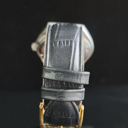Vintage Original HMT Maurya Hand Winding 17 Jewels Golden Face Black Croco Leather Strap Men's Wrist Watch S93