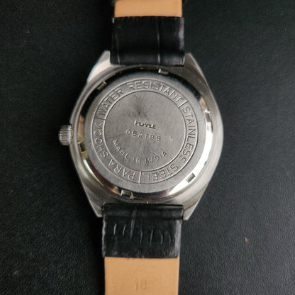 Vintage Original HMT Maurya Hand Winding 17 Jewels Golden Face Black Croco Leather Strap Men's Wrist Watch S93