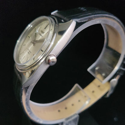 Vintage Original HMT Kohinoor Hand Winding 17 Jewels Silver Face Black Croco Leather Strap Men's Wrist Watch S96