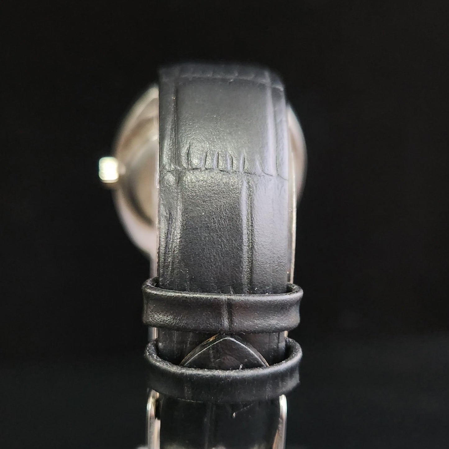 Vintage Original HMT Kohinoor Hand Winding 17 Jewels Silver Face Black Croco Leather Strap Men's Wrist Watch S96