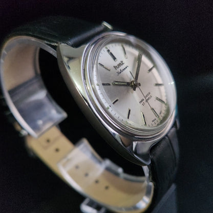 Vintage Original HMT Kohinoor Hand Winding 17 Jewels Silver Face Black Croco Leather Strap Men's Wrist Watch S96