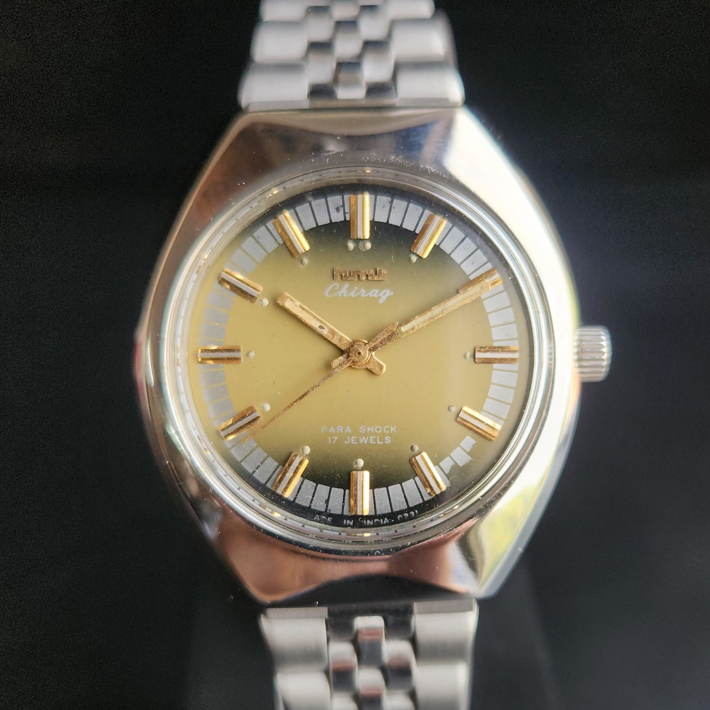 Vintage Original HMT Chirag Hand Winding 17 Jewels Green Face Jubliee Bracelet Men's Wrist Watch S101