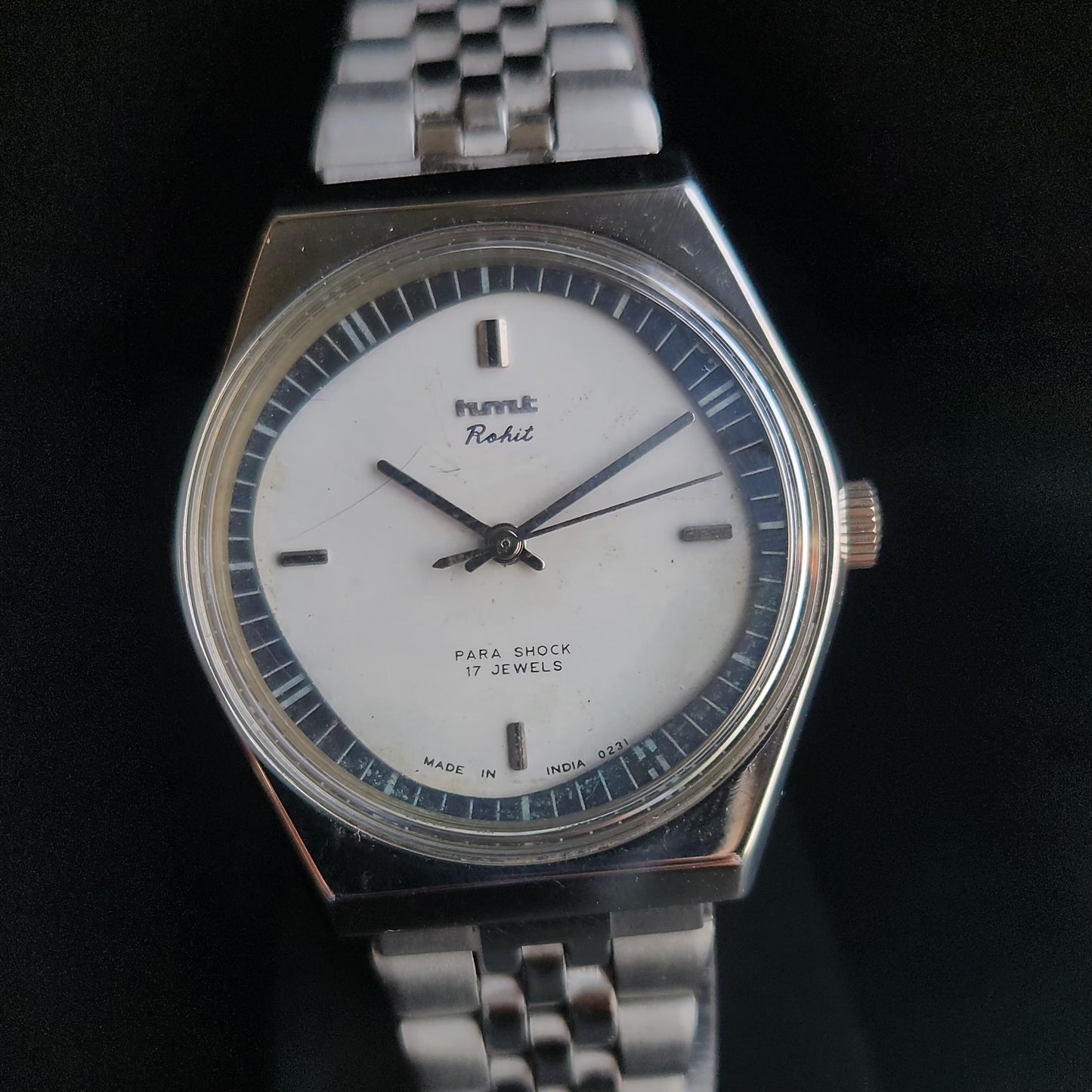 Vintage Original HMT Rohit Hand Winding 17 Jewels White Face Jubliee Bracelet Men's Wrist Watch S98