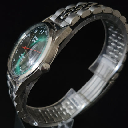 Vintage HMT Janata Devanagari Hand Winding 17 Jewels Green Face Jubilee Bracelet Men's Wrist Watch S109
