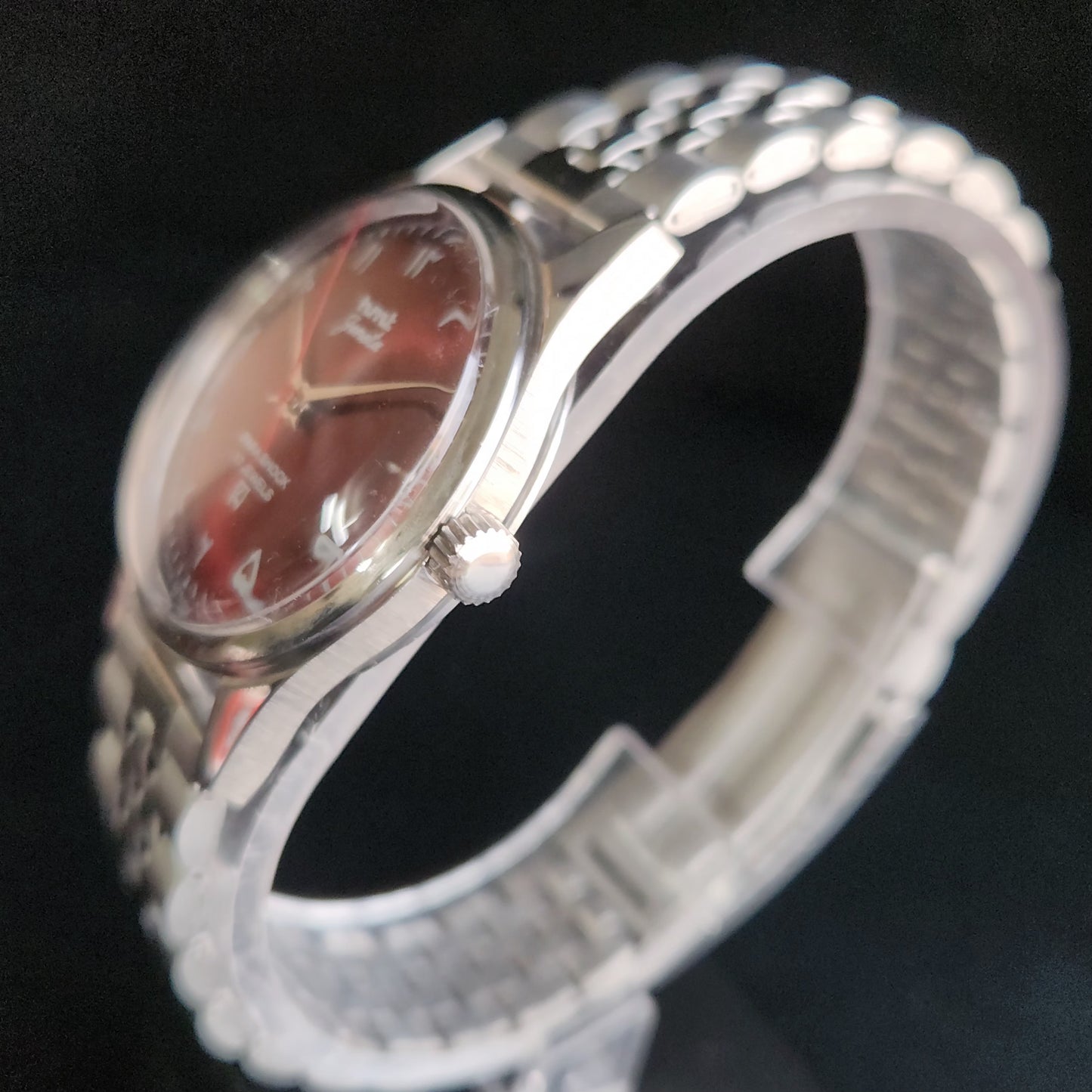 Vintage MOD HMT Janata Arabic/Urdu Hand Winding 17 Jewels Red Face Jubliee Bracelet Men's Wrist Watch S104
