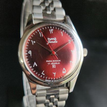 Vintage MOD HMT Janata Arabic/Urdu Hand Winding 17 Jewels Red Face Jubliee Bracelet Men's Wrist Watch S104