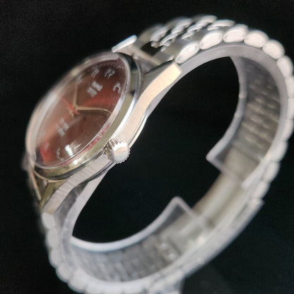 Vintage HMT Janata Devanagari Hand Winding 17 Jewels Red Face Jubilee Bracelet Men's Wrist Watch S108