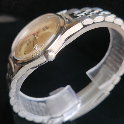 Vintage HMT Janata Devanagari Hand Winding 17 Jewels Gold Face Jubilee Bracelet Men's Wrist Watch S`107