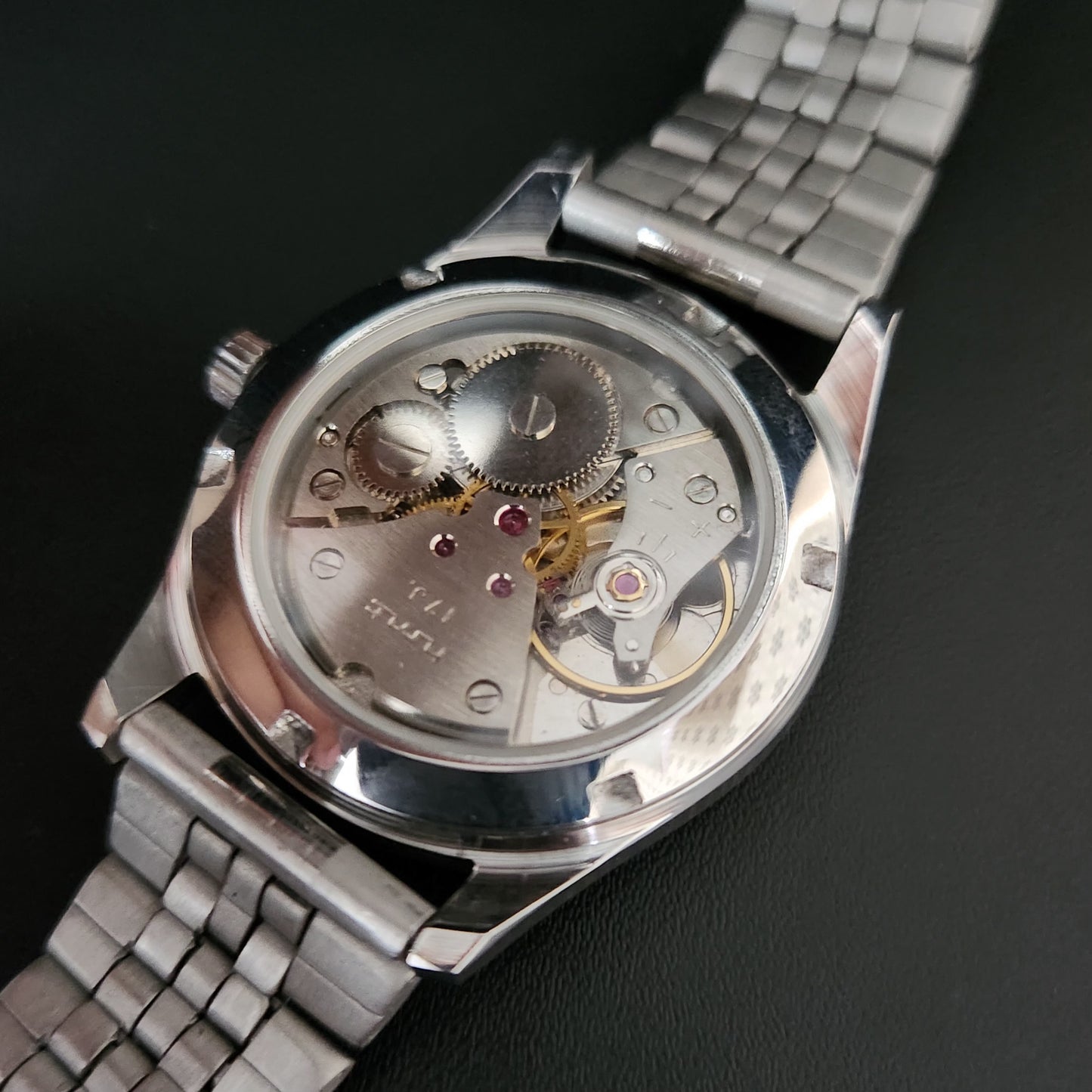 Vintage HMT Janata Devanagari Hand Winding 17 Jewels Purple Face Jubilee Bracelet Men's Wrist Watch S110