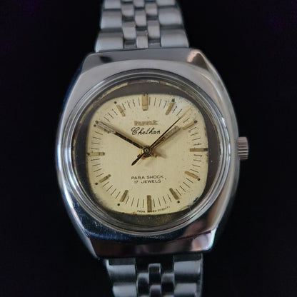 Vintage Original HMT Chethan Hand Winding 17 Jewels Gold Face Jubliee Bracelet Men's Wrist Watch S99