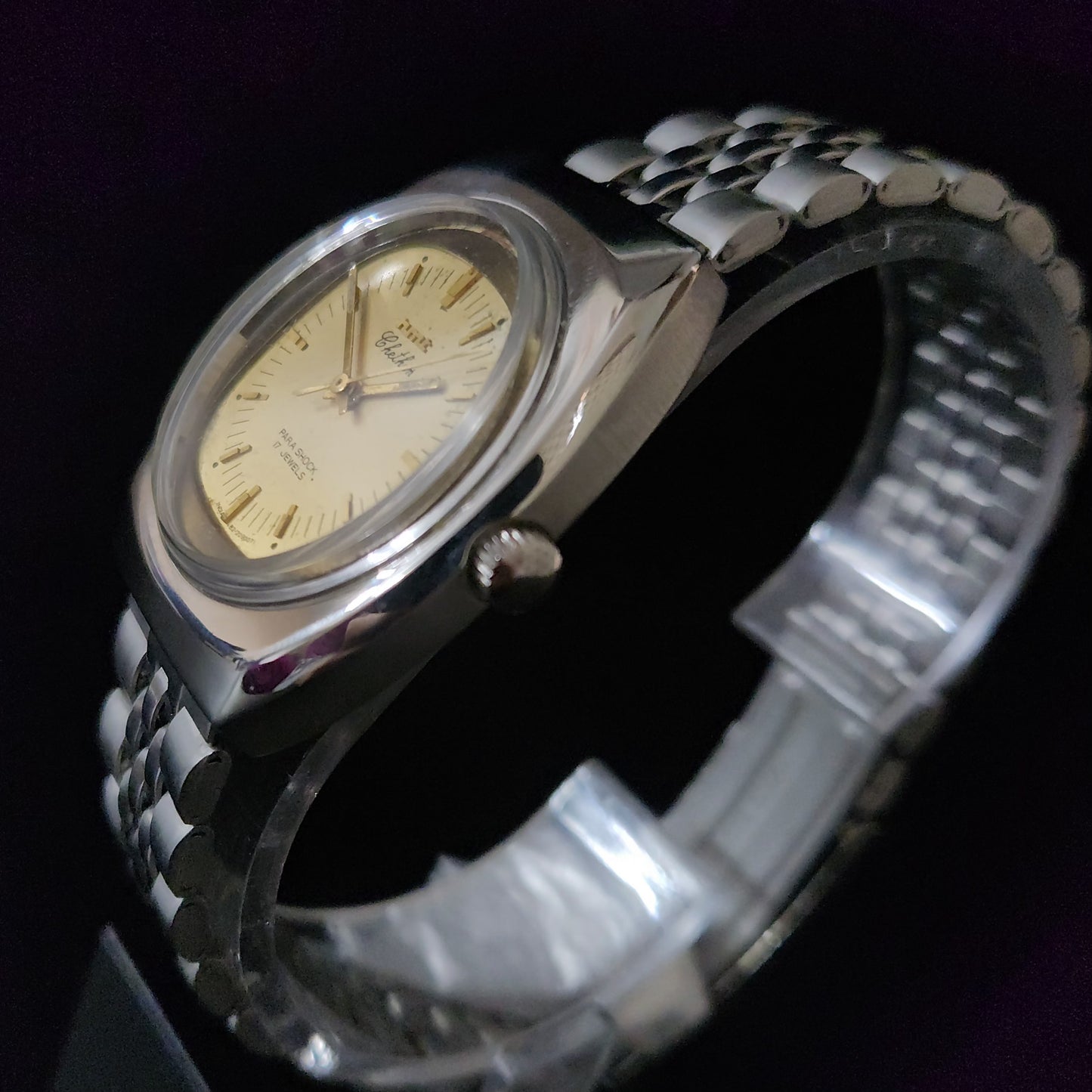 Vintage Original HMT Chethan Hand Winding 17 Jewels Gold Face Jubliee Bracelet Men's Wrist Watch S99