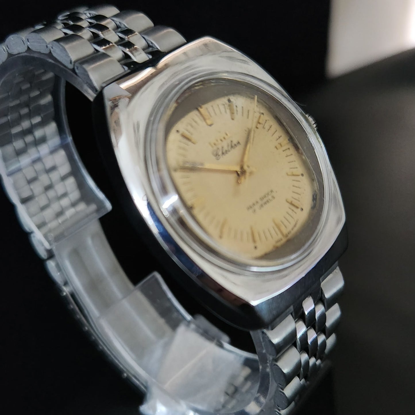 Vintage Original HMT Chethan Hand Winding 17 Jewels Gold Face Jubliee Bracelet Men's Wrist Watch S99