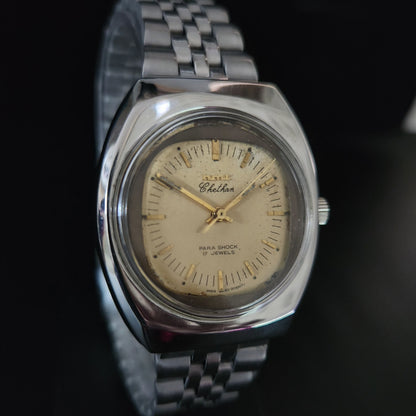 Vintage Original HMT Chethan Hand Winding 17 Jewels Gold Face Jubliee Bracelet Men's Wrist Watch S99