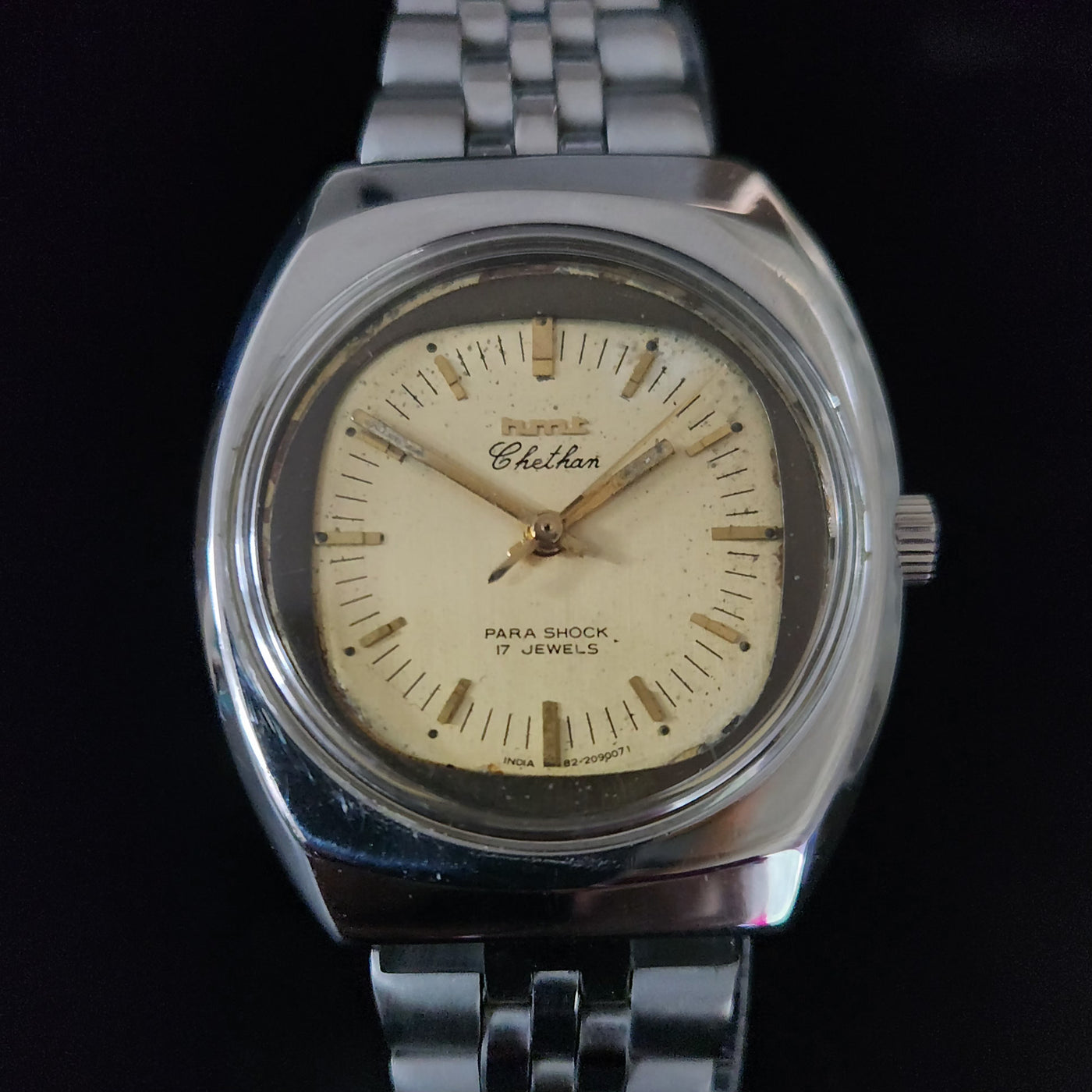 Vintage Original HMT Chethan Hand Winding 17 Jewels Gold Face Jubliee Bracelet Men's Wrist Watch S99