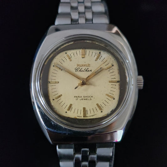 Vintage Original HMT Chethan Hand Winding 17 Jewels Gold Face Jubliee Bracelet Men's Wrist Watch S99