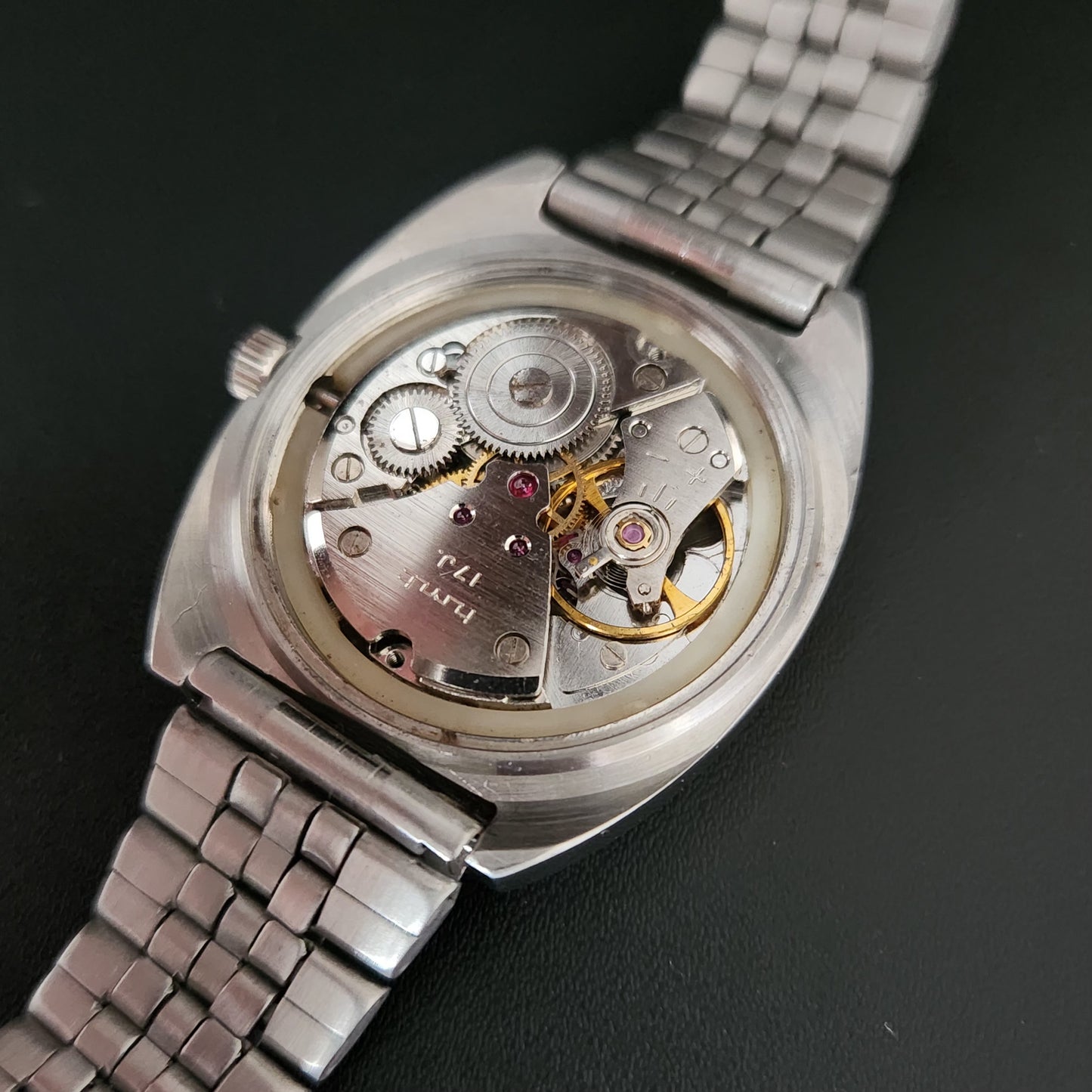 Vintage Original HMT Chethan Hand Winding 17 Jewels Gold Face Jubliee Bracelet Men's Wrist Watch S99