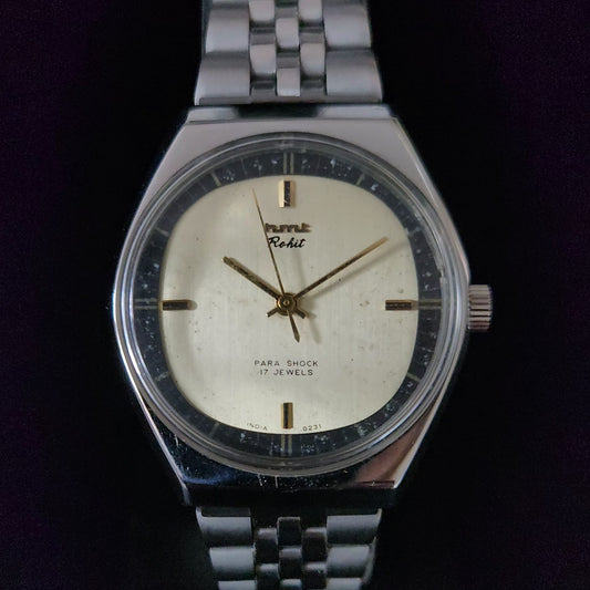 Vintage Original HMT Rohit Hand Winding 17 Jewels Gold Face Jubliee Bracelet Men's Wrist Watch S100