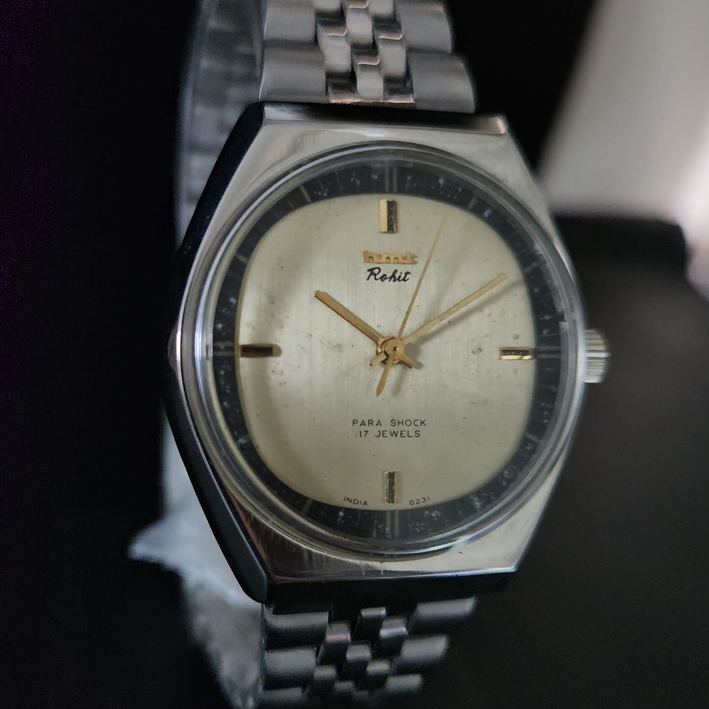 Vintage Original HMT Rohit Hand Winding 17 Jewels Gold Face Jubliee Bracelet Men's Wrist Watch S100