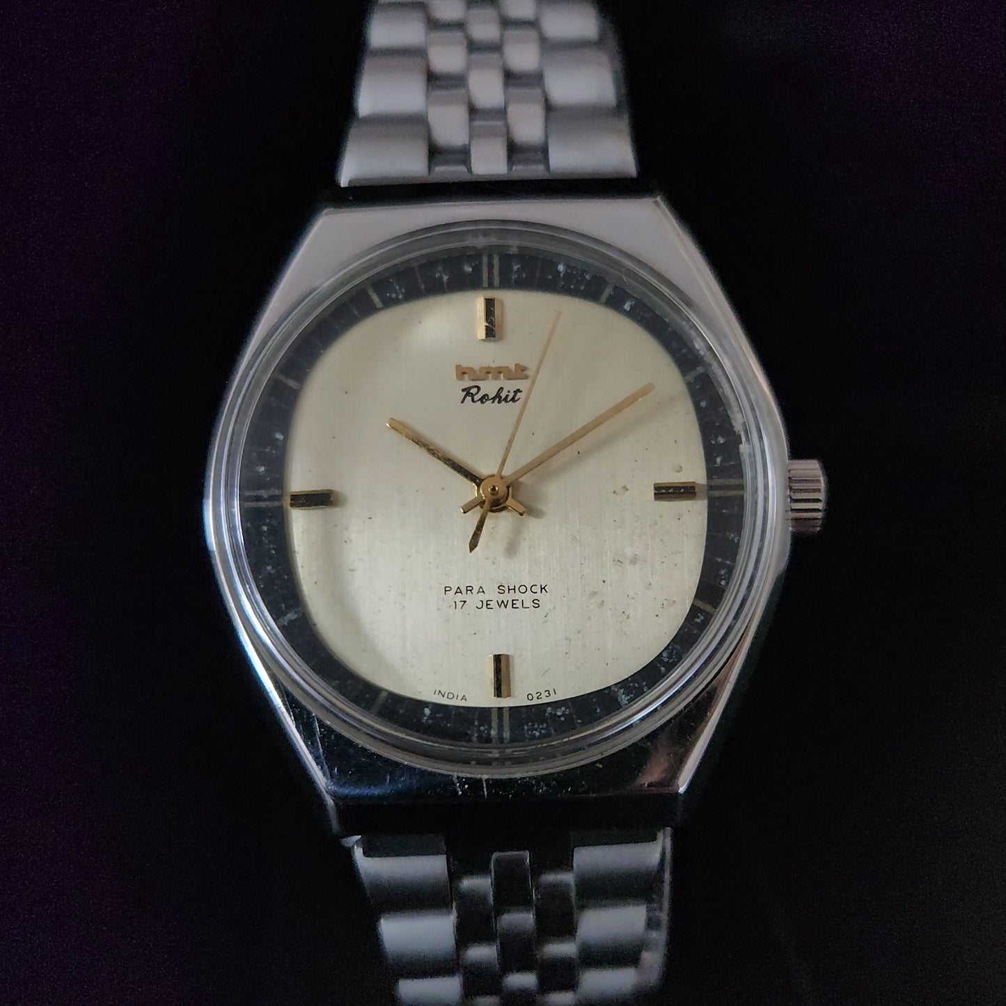 Vintage Original HMT Rohit Hand Winding 17 Jewels Gold Face Jubliee Bracelet Men's Wrist Watch S100