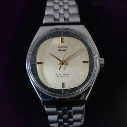 Vintage Original HMT Rohit Hand Winding 17 Jewels Gold Face Jubliee Bracelet Men's Wrist Watch S100