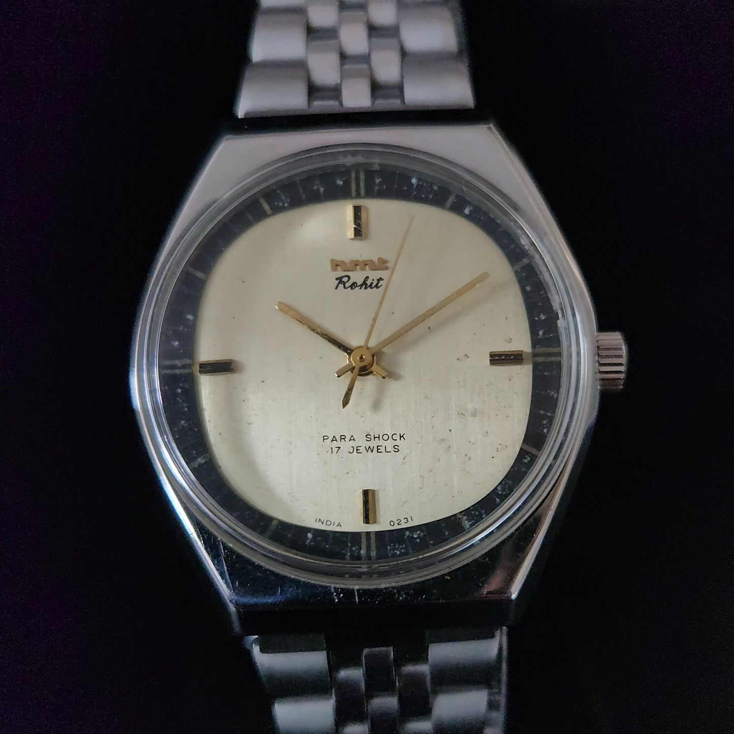 Vintage Original HMT Rohit Hand Winding 17 Jewels Gold Face Jubliee Bracelet Men's Wrist Watch S100