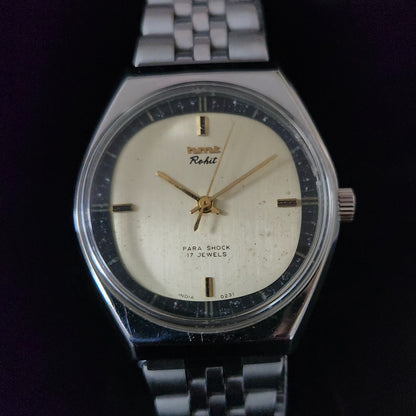 Vintage Original HMT Rohit Hand Winding 17 Jewels Gold Face Jubliee Bracelet Men's Wrist Watch S100
