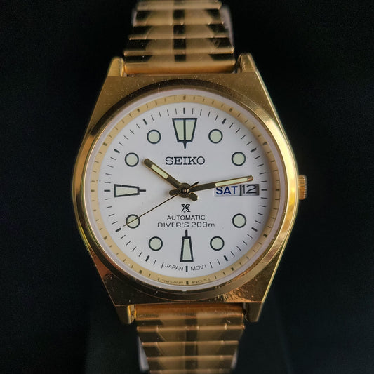 Vintage MOD Seiko 5 Gold Plated Automatic 17 Jewels Cal. 6309 White Face Men's Wrist Watch S131
