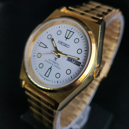 Vintage MOD Seiko 5 Gold Plated Automatic 17 Jewels Cal. 6309 White Face Men's Wrist Watch S131