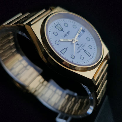 Vintage MOD Seiko 5 Gold Plated Automatic 17 Jewels Cal. 6309 White Face Men's Wrist Watch S131