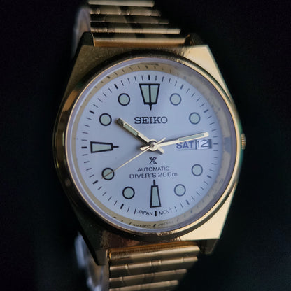 Vintage MOD Seiko 5 Gold Plated Automatic 17 Jewels Cal. 6309 White Face Men's Wrist Watch S131