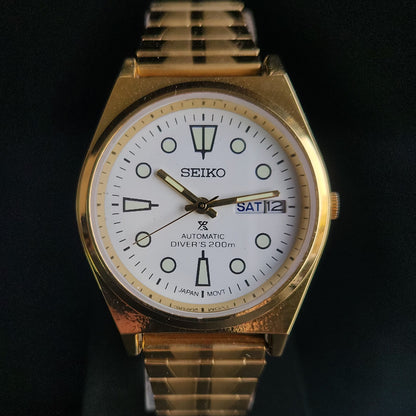 Vintage MOD Seiko 5 Gold Plated Automatic 17 Jewels Cal. 6309 White Face Men's Wrist Watch S131