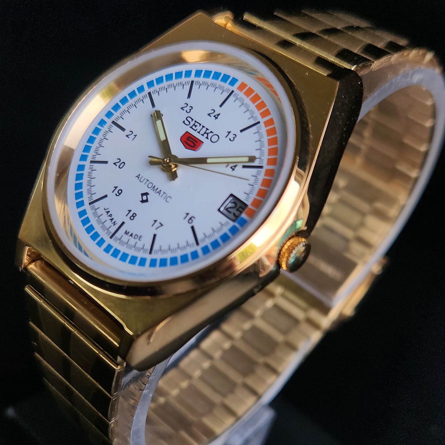 Vintage MOD Seiko 5 Gold Plated Automatic 17 Jewels Cal. 6309 White Face Men's Wrist Watch S34