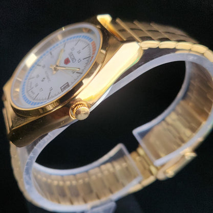 Vintage MOD Seiko 5 Gold Plated Automatic 17 Jewels Cal. 6309 White Face Men's Wrist Watch S34
