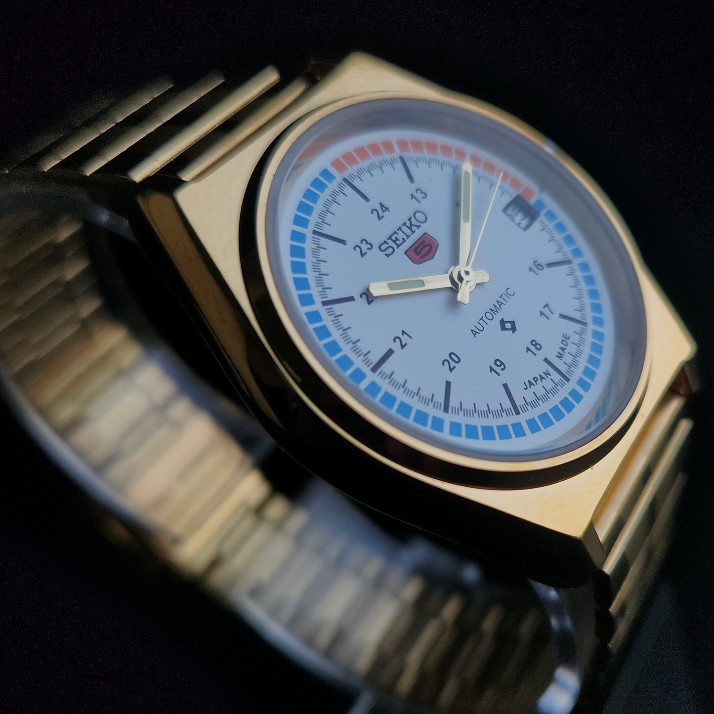 Vintage MOD Seiko 5 Gold Plated Automatic 17 Jewels Cal. 6309 White Face Men's Wrist Watch S34