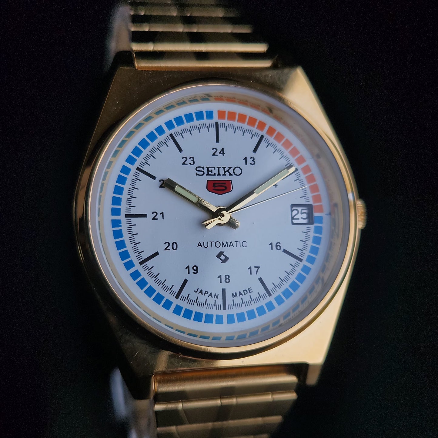 Vintage MOD Seiko 5 Gold Plated Automatic 17 Jewels Cal. 6309 White Face Men's Wrist Watch S34