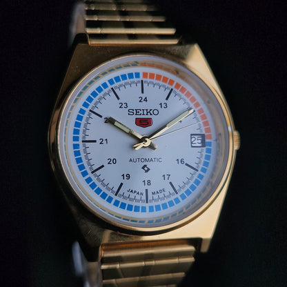 Vintage MOD Seiko 5 Gold Plated Automatic 17 Jewels Cal. 6309 White Face Men's Wrist Watch S34