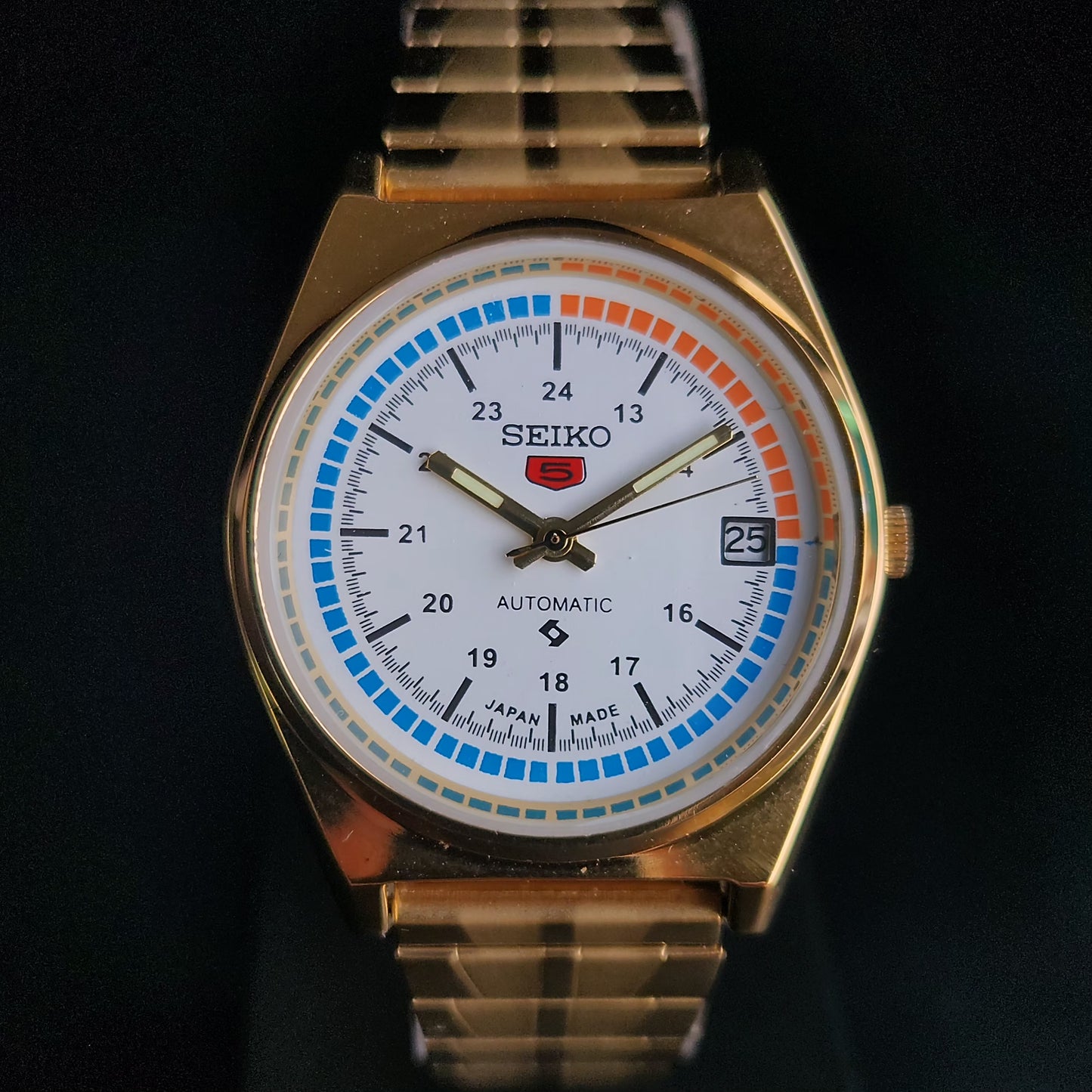 Vintage MOD Seiko 5 Gold Plated Automatic 17 Jewels Cal. 6309 White Face Men's Wrist Watch S34