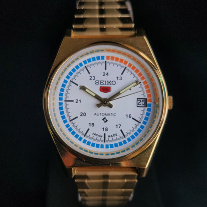 Vintage MOD Seiko 5 Gold Plated Automatic 17 Jewels Cal. 6309 White Face Men's Wrist Watch S34