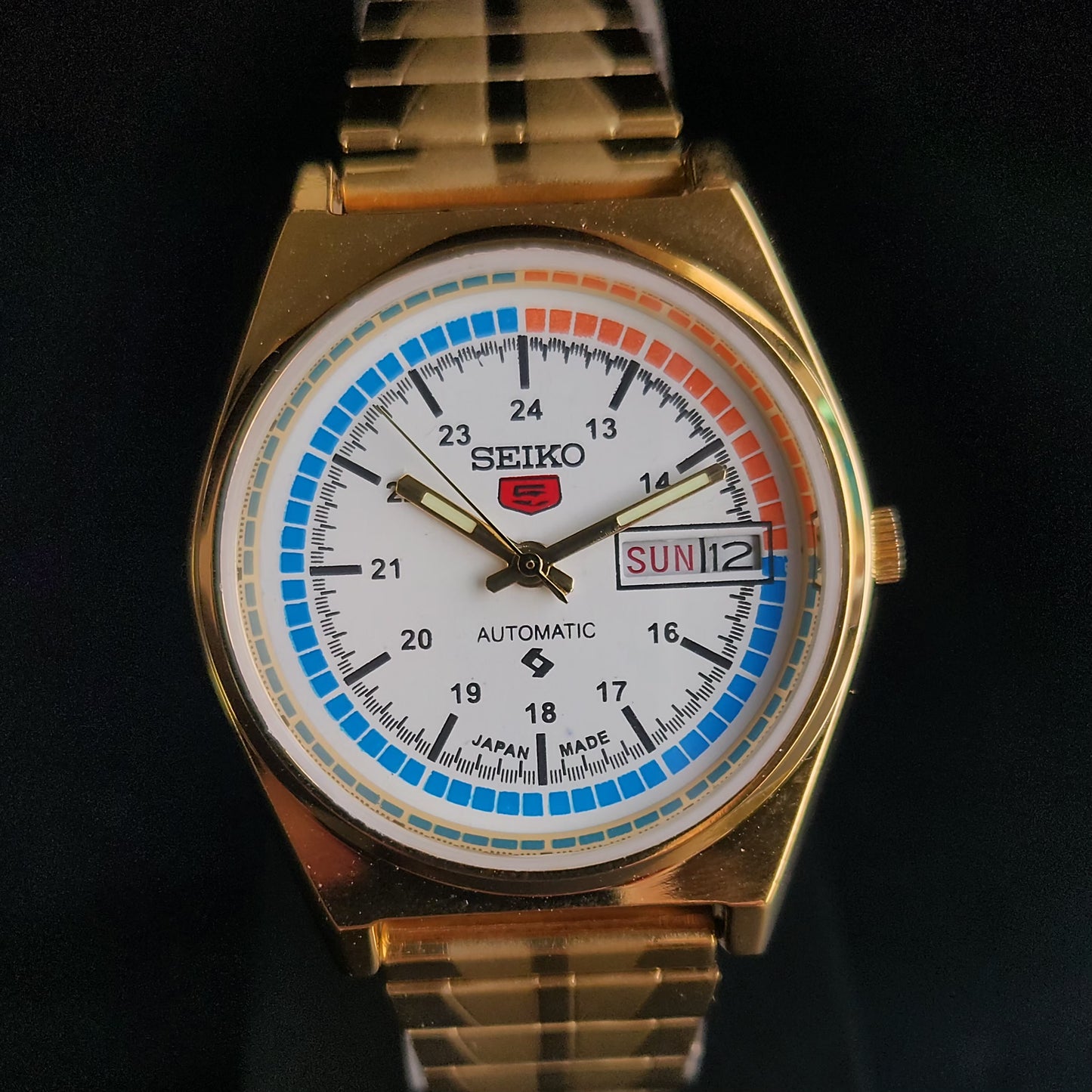 Vintage MOD Seiko 5 Gold Plated Automatic 17 Jewels Cal. 6309 White Face Men's Wrist Watch S134