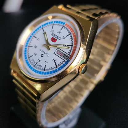 Vintage MOD Seiko 5 Gold Plated Automatic 17 Jewels Cal. 6309 White Face Men's Wrist Watch S134