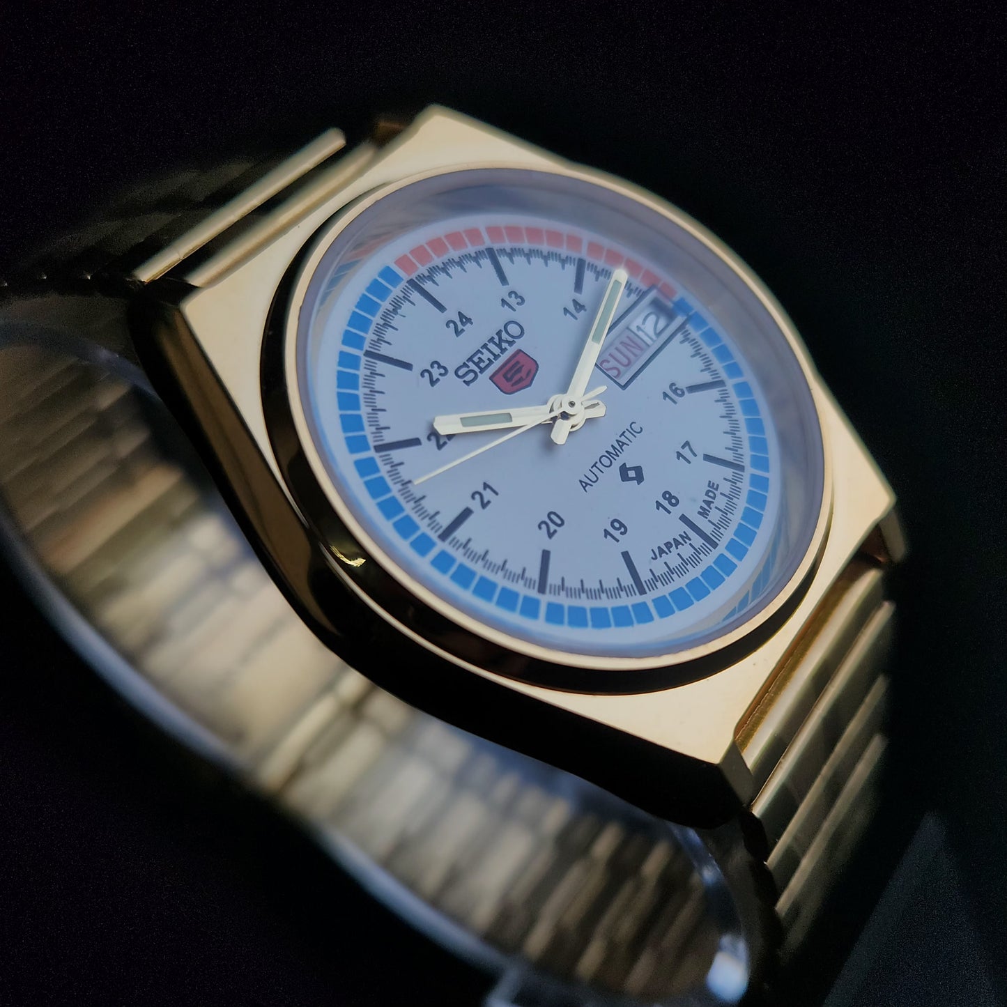 Vintage MOD Seiko 5 Gold Plated Automatic 17 Jewels Cal. 6309 White Face Men's Wrist Watch S134