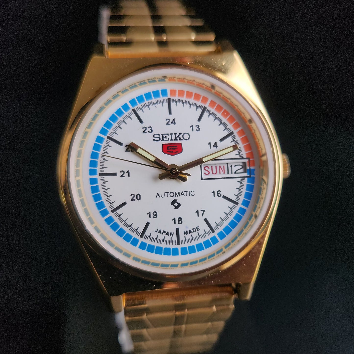 Vintage MOD Seiko 5 Gold Plated Automatic 17 Jewels Cal. 6309 White Face Men's Wrist Watch S134