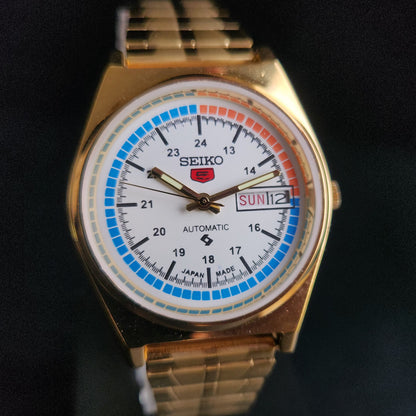Vintage MOD Seiko 5 Gold Plated Automatic 17 Jewels Cal. 6309 White Face Men's Wrist Watch S134