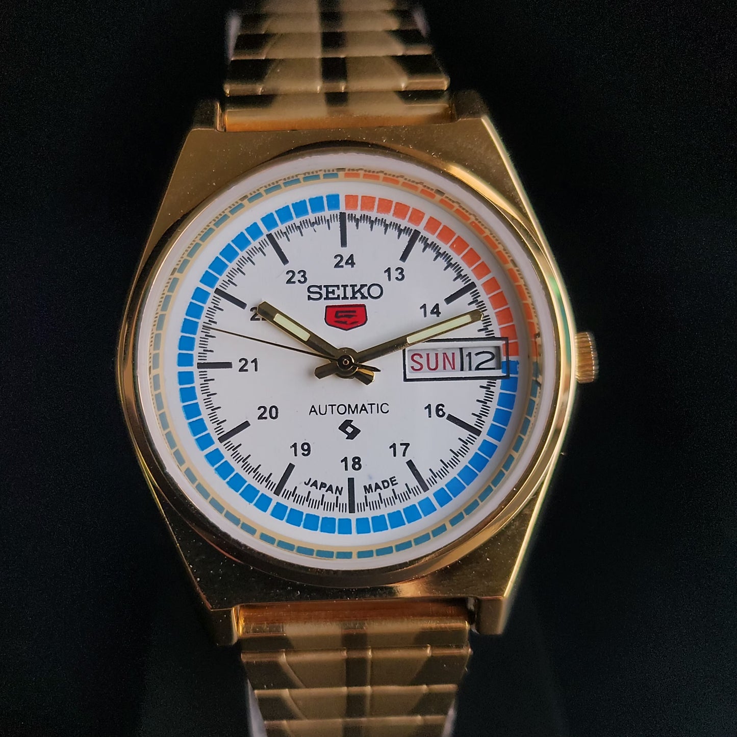 Vintage MOD Seiko 5 Gold Plated Automatic 17 Jewels Cal. 6309 White Face Men's Wrist Watch S134