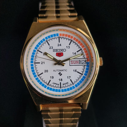 Vintage MOD Seiko 5 Gold Plated Automatic 17 Jewels Cal. 6309 White Face Men's Wrist Watch S134