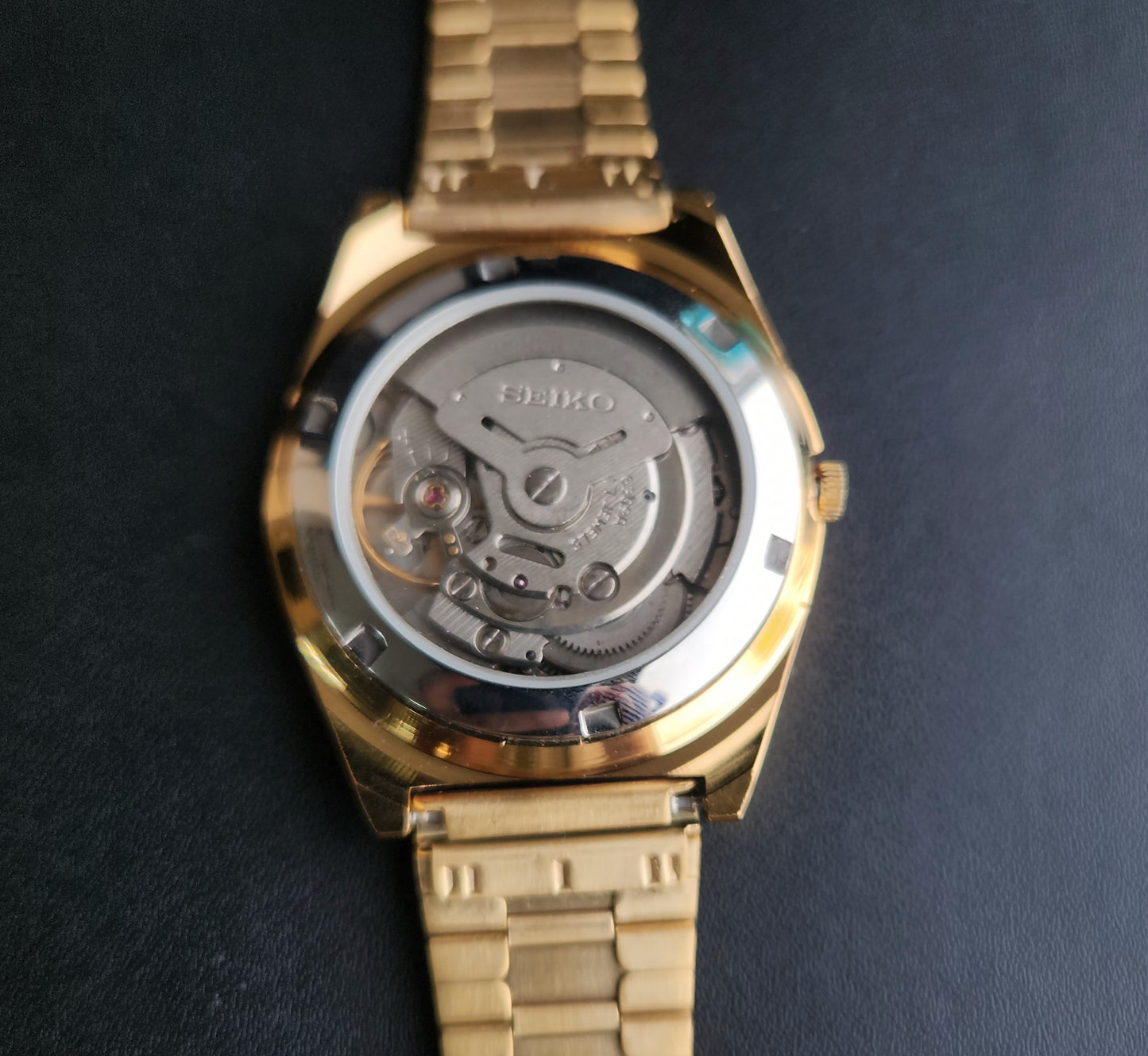 Vintage MOD Seiko 5 Gold Plated Automatic 17 Jewels Cal. 6309 Black Face Men's Wrist Watch S142